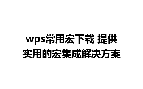 wps常用宏下载 提供实用的宏集成解决方案