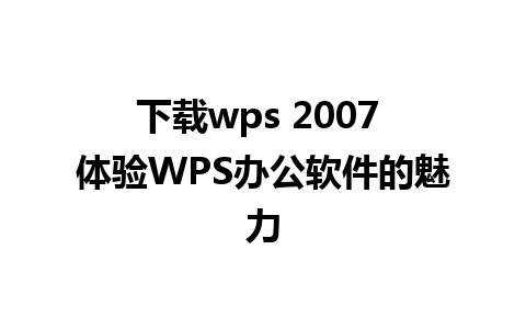 下载wps 2007 体验WPS办公软件的魅力