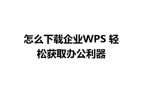 怎么下载企业WPS 轻松获取办公利器