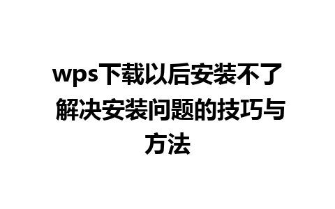 wps下载以后安装不了 解决安装问题的技巧与方法