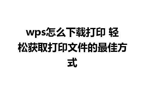 wps怎么下载打印 轻松获取打印文件的最佳方式