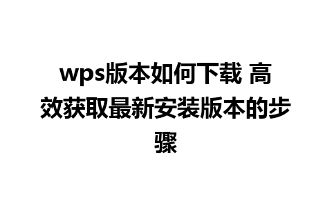 wps版本如何下载 高效获取最新安装版本的步骤