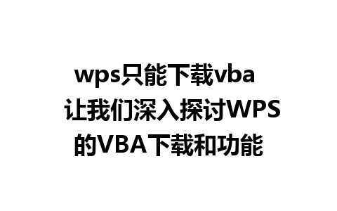 wps只能下载vba  让我们深入探讨WPS的VBA下载和功能