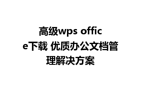 高级wps office下载 优质办公文档管理解决方案