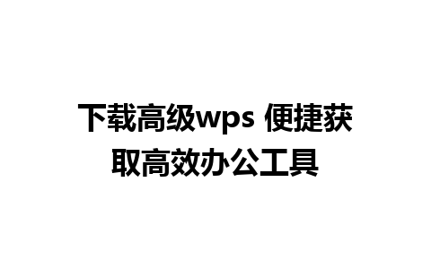 下载高级wps 便捷获取高效办公工具