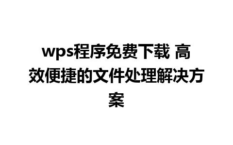 wps程序免费下载 高效便捷的文件处理解决方案