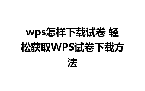 wps怎样下载试卷 轻松获取WPS试卷下载方法