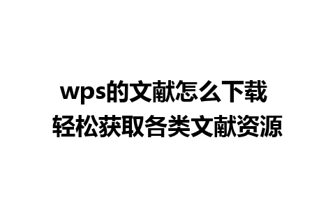 wps的文献怎么下载 轻松获取各类文献资源