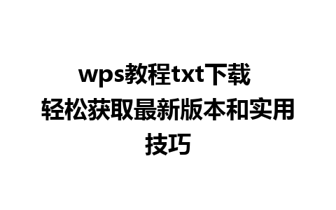  wps教程txt下载 轻松获取最新版本和实用技巧