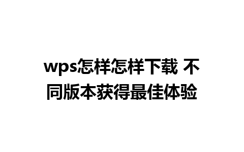 wps怎样怎样下载 不同版本获得最佳体验