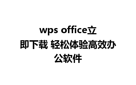 wps office立即下载 轻松体验高效办公软件