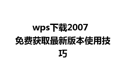 wps下载2007  免费获取最新版本使用技巧