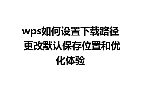 wps如何设置下载路径 更改默认保存位置和优化体验