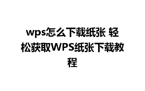 wps怎么下载纸张 轻松获取WPS纸张下载教程