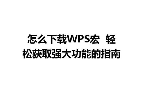 怎么下载WPS宏  轻松获取强大功能的指南