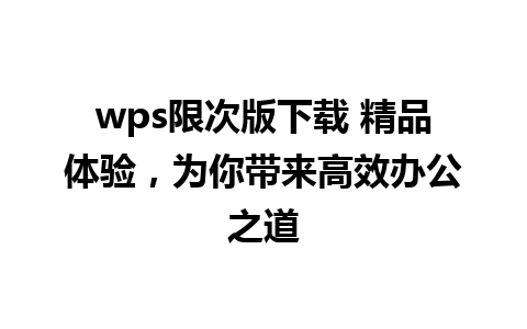 wps限次版下载 精品体验，为你带来高效办公之道