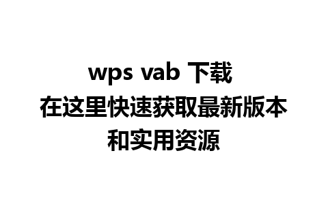 wps vab 下载 在这里快速获取最新版本和实用资源