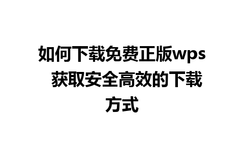 如何下载免费正版wps  获取安全高效的下载方式