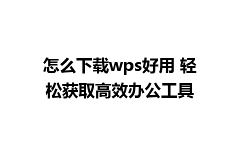 怎么下载wps好用 轻松获取高效办公工具