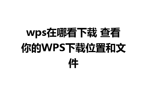 wps在哪看下载 查看你的WPS下载位置和文件