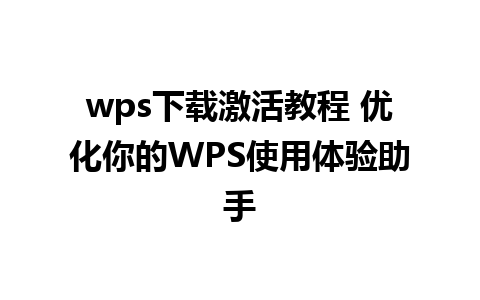 wps下载激活教程 优化你的WPS使用体验助手