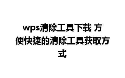 wps清除工具下载 方便快捷的清除工具获取方式