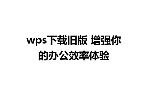 wps下载旧版 增强你的办公效率体验