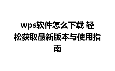 wps软件怎么下载 轻松获取最新版本与使用指南