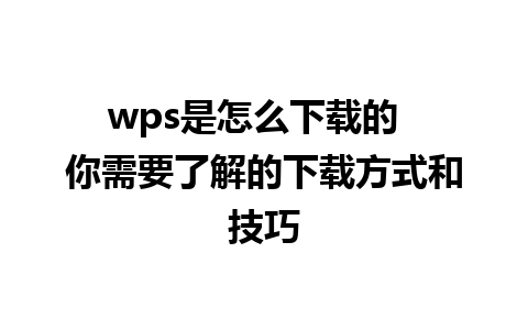 wps是怎么下载的  你需要了解的下载方式和技巧