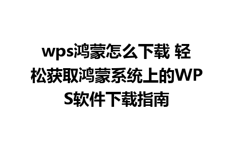 wps鸿蒙怎么下载 轻松获取鸿蒙系统上的WPS软件下载指南