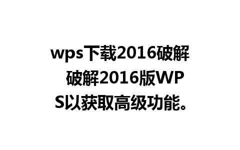 wps下载2016破解  破解2016版WPS以获取高级功能。