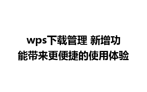 wps下载管理 新增功能带来更便捷的使用体验