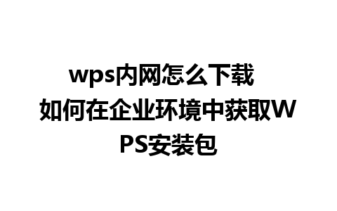 wps内网怎么下载  如何在企业环境中获取WPS安装包