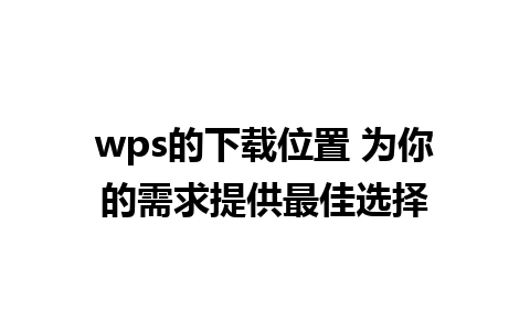 wps的下载位置 为你的需求提供最佳选择