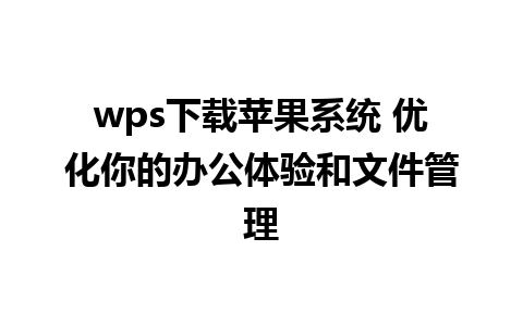 wps下载苹果系统 优化你的办公体验和文件管理