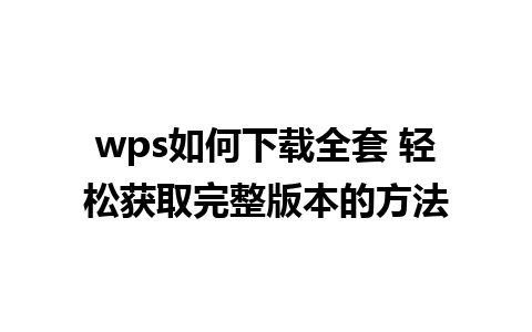 wps如何下载全套 轻松获取完整版本的方法