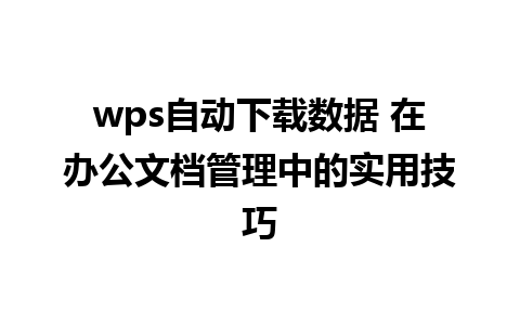 wps自动下载数据 在办公文档管理中的实用技巧