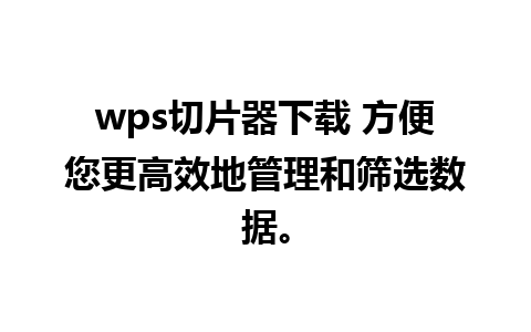 wps切片器下载 方便您更高效地管理和筛选数据。