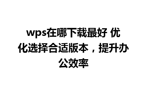 wps在哪下载最好 优化选择合适版本，提升办公效率