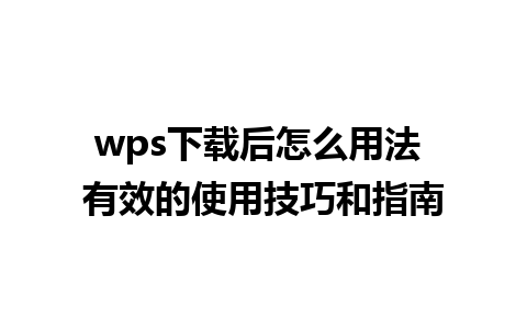 wps下载后怎么用法 有效的使用技巧和指南