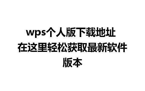 wps个人版下载地址 在这里轻松获取最新软件版本