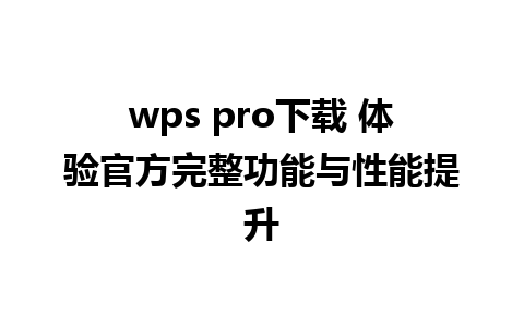 wps pro下载 体验官方完整功能与性能提升