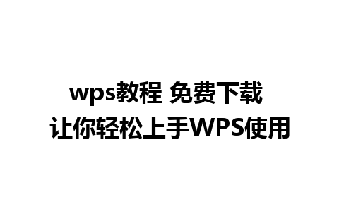 wps教程 免费下载 让你轻松上手WPS使用