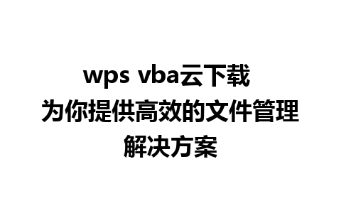 wps vba云下载 为你提供高效的文件管理解决方案