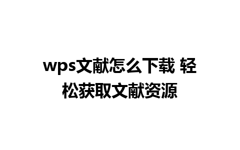 wps文献怎么下载 轻松获取文献资源