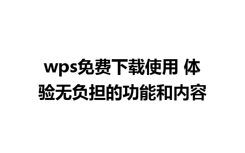 wps免费下载使用 体验无负担的功能和内容