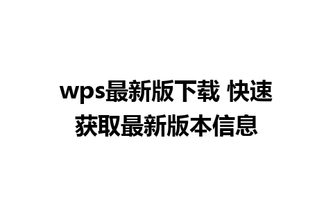 wps最新版下载 快速获取最新版本信息