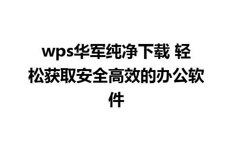 wps华军纯净下载 轻松获取安全高效的办公软件