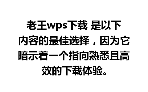 老王wps下载 是以下内容的最佳选择，因为它暗示着一个指向熟悉且高效的下载体验。