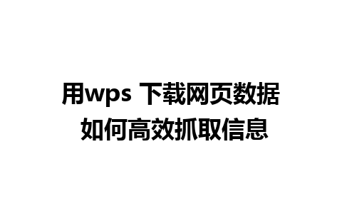 用wps 下载网页数据 如何高效抓取信息